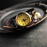Armbanduhr, Wickeluhr, Lederuhr, Blüten Bild 2