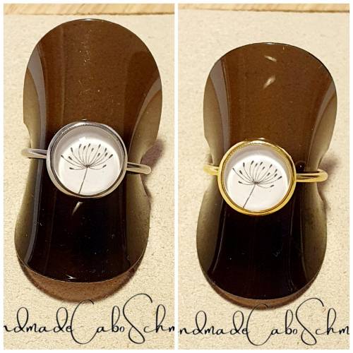 10mm Edelstahl Cabochon Ring silber gold Pusteblume beige schwarz