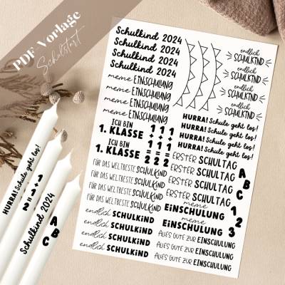 Schulstart PDF Vorlage Kerzentattoo Kerzensticker Kerzen Einschulung 2023 Schulkind Schule geht los erste Klasse endlich