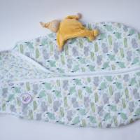 Schlafsack, Babyschlafsack gesteppt , Baumwolle weiß mit Nashorn und Hippo Bild 6