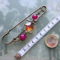 Jade Tuchnadel Pink und Orange, 10cm Bronze Schalnadel Kristall und Edelstein Bild 2