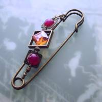 Jade Tuchnadel Pink und Orange, 10cm Bronze Schalnadel Kristall und Edelstein Bild 3