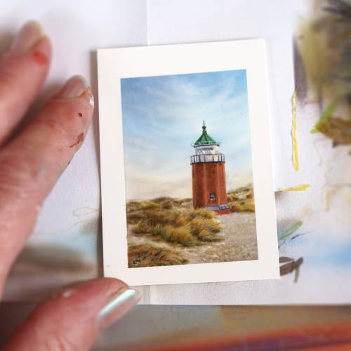 Echte Miniatur Original Bild Leuchtturm, Maritime Mini Gemälde für Sammler und Liebhaber