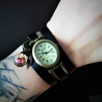Armbanduhr, Wickeluhr, Uhr, Lederuhr,  Harzkugel,Blüten Bild 1