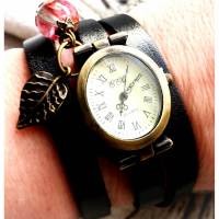 Armbanduhr, Wickeluhr, Uhr, Lederuhr,  Harzkugel,Blüten Bild 3