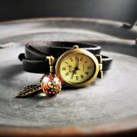 Armbanduhr, Wickeluhr, Uhr, Lederuhr,  Harzkugel,Blüten Bild 4
