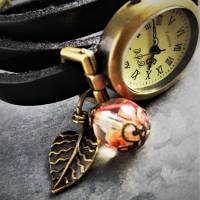Armbanduhr, Wickeluhr, Uhr, Lederuhr,  Harzkugel,Blüten Bild 6