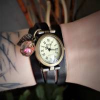 Armbanduhr, Wickeluhr, Uhr, Lederuhr,  Harzkugel,Blüten Bild 7