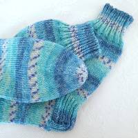 Socken in Gr. 38/39, handgestrickte Wollsocken Söckchen Ringelsocken Kuschelsocken in türkis-blau türkis-grün und weiß Bild 4
