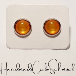 8mm Edelstahl Cabochon Ohrstecker orange Bild 1