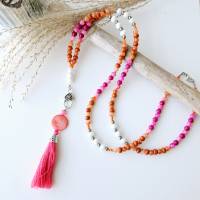 lange Kette pink und orange, Perlenkette mit Anhänger zum wechseln, bunte Perlenkette, Kette mit Quaste pink Bild 4
