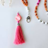 lange Kette pink und orange, Perlenkette mit Anhänger zum wechseln, bunte Perlenkette, Kette mit Quaste pink Bild 5