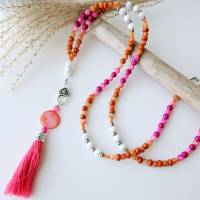 lange Kette pink und orange, Perlenkette mit Anhänger zum wechseln, bunte Perlenkette, Kette mit Quaste pink Bild 6