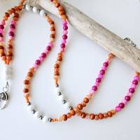 lange Kette pink und orange, Perlenkette mit Anhänger zum wechseln, bunte Perlenkette, Kette mit Quaste pink Bild 7