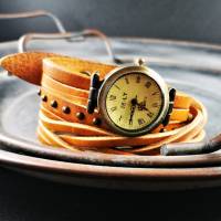 Armbanduhr, Lederuhr, Vintag-Stil, Wickeluhr Bild 3