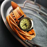 Armbanduhr, Lederuhr, Vintag-Stil, Wickeluhr Bild 4