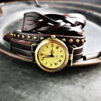 Armbanduhr, Lederuhr, Vintag-Stil, Wickeluhr Bild 7