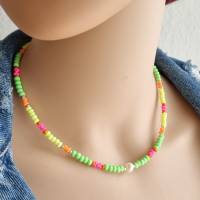 Neon Kette mit Süsswasserperle, Süßwasserperlen Kette, bunte Perlenkette, Halskette mit Perlen, sommerliche Halskette Bild 5
