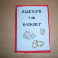 Glückwunschkarte zur Hochzeit, Klappkarte mit Kuvert, "Alles Gute zur Hochzeit" mit Blumen, Ringe und Luftballon Bild 1