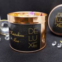 Luxus Kerze INKLUSIVE Geschenkverpackung | DELUXE Duftkerze | Knisterkerze Rosé mit Krone, Diamant und Rosenblüten Bild 5