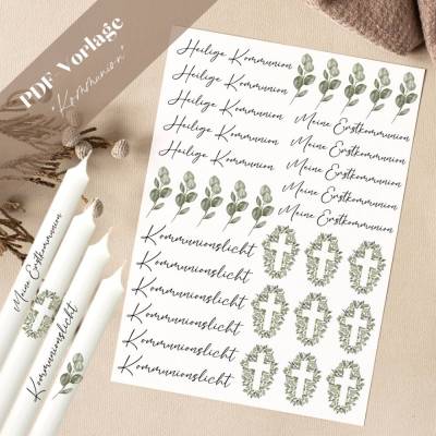 Kommunion PDF Vorlage Kerzentattoo Kerzensticker Kerzen Gestalten Erstkommunion Kommunionkerze Kommunionlicht heilige Ko