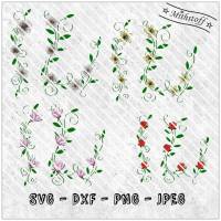Plotterdatei - Blumenranke - Rose - Lilie - Magnolie - Margerite - SVG - DXF - Datei - Mithstoff - PNG - JPEG Bild 1