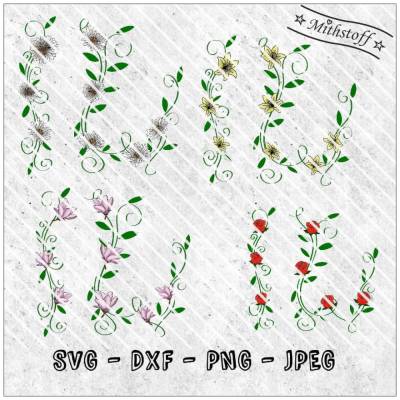 Plotterdatei - Blumenranke - Rose - Lilie - Magnolie - Margerite - SVG - DXF - Datei - Mithstoff - PNG - JPEG