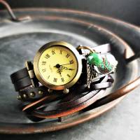 Armbanduhr, Wickeluhr, Lederuhr, gold-grün Bild 2