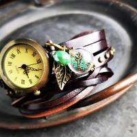 Armbanduhr, Wickeluhr, Lederuhr, gold-grün Bild 3