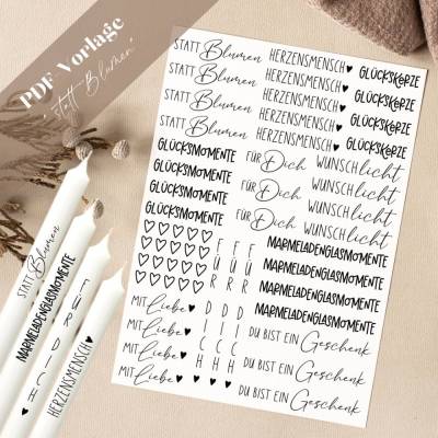 Statt Blumen PDF Vorlage Kerzentattoo Kerzensticker Kerzen Gestalten Glücksmomente Glückskerze Herzensmensch mit Liebe G