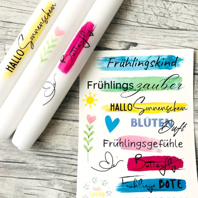 Kerzentattoo FRÜHLINGSZAUBER, A6, Wasserschiebefolie, Kerzenfolie, Kerzensticker, Kerzen beschriften, Frühling, Spring 