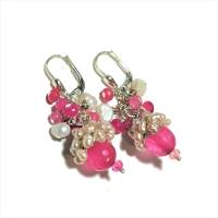 Ohrringe handgefertigt mit pink Achat und Keshiperle weiß an 925er Silber boho Barock Bild 1