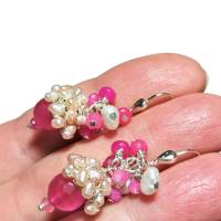 Ohrringe handgefertigt mit pink Achat und Keshiperle weiß an 925er Silber boho Barock Bild 2