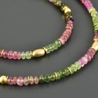 Edles Turmalin-Collier in rosa / grün, vergoldetes 925er Silber - zarter Brautschmuck Edelsteinkette Turmalinlinsen Bild 1