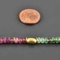 Edles Turmalin-Collier in rosa / grün, vergoldetes 925er Silber - zarter Brautschmuck Edelsteinkette Turmalinlinsen Bild 5