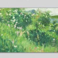 Leinwandbild Hagebuttenblüte Heckenrosen Landschaft abstrakt -  Vintage Art um 1900  - Panoramaformat Bild 2