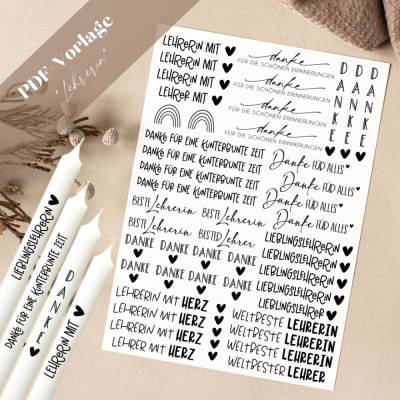 Lehrerin mit Herz PDF Vorlage Kerzentattoo Kerzensticker Kerzen Schule Abschied Beste Lehrerin Weltbeste Lieblingslehrer
