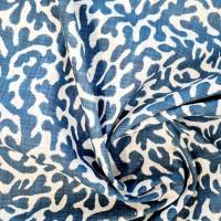 Stoff Baumwolle "Koralle Indigo"  blau Natur  Digitaldruck Leinenoptik Bild 1