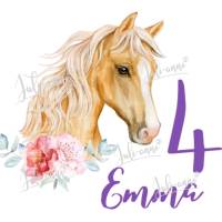 Bügelbild Geburtstag Pferd Blond   Zahl & Name Bild 1