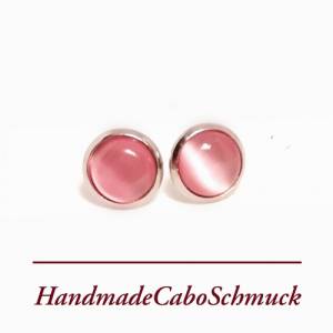8mm Edelstahl Cabochon Ohrstecker Cateye rosa Bild 1