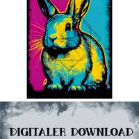 Illustration "NeonBunny"  Digitaler Download png für Sublimation 300dpi DIY farbenfroh pink blau gelb Bild 2