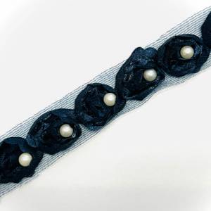 Rosen Tüllband, Borte, dunkelmarineblau Bild 1