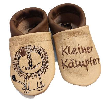 Krabbelschuhe Lauflernschuhe Schuhe Leder bestickt Handmad personalisiert Löwe mit Krone