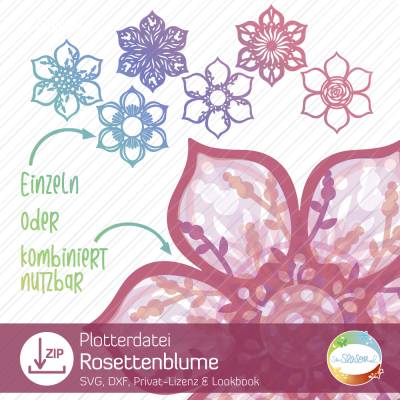 Papierblume, Plotterdatei Rosettenblume für Folie und Papier, Frühlingsdeko für Karten, Scrapbooking, Geschenke