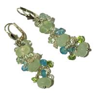 Ohrringe Jade hellgrün mit Traube aus Edelstein Mix pastell cluster an 925er Silber Bild 1