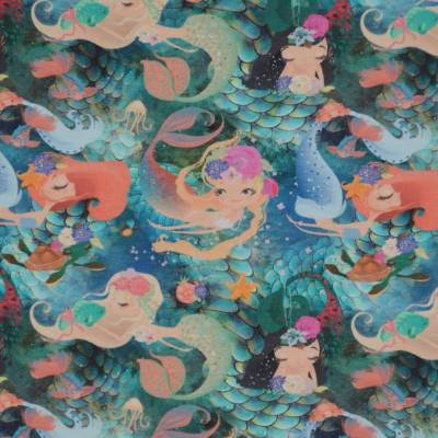 ♕Jersey mit Nixen Unterwasser Meerjungfrauen 50 x 150 cm Nähen Stoff ♕