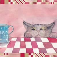 Katzenliebe NASCHKATZE Aquarellbild handgemalt Geschenkidee Wandbild auf Holz Leinwand Kunstdruck Landhausstil kaufen Bild 7