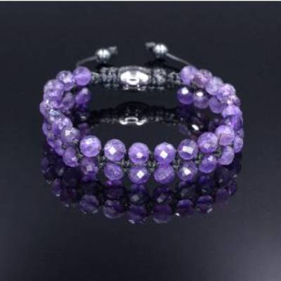 Herren Edelstein Doppel-Armband aus echtem Amethyst, Makramee Armband, Geschenk für Mann, 8 mm