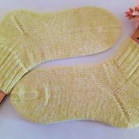 Socken Damen Socken Kurzsocken handgestrickt limonefarben meliert Größe 38/39 Bild 3
