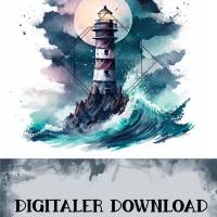 Illustration "Leuchtturm 2"  Digitaler Download png für Sublimation 300dpi DIY Aquarell Watercolor Bild 2